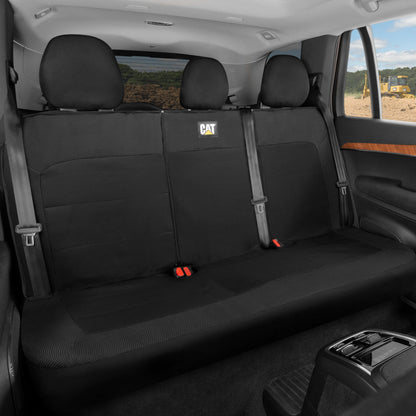 Cat Flexfit Black Rear Seat Cover for Car - Durable Canvas & Mesh Design 60/40 Split Bench Protector for Cars, Trucks & SUVs - Back Seat Cover