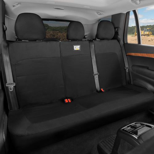 Cat Flexfit Black Rear Seat Cover for Car - Durable Canvas & Mesh Design 60/40 Split Bench Protector for Cars, Trucks & SUVs - Back Seat Cover