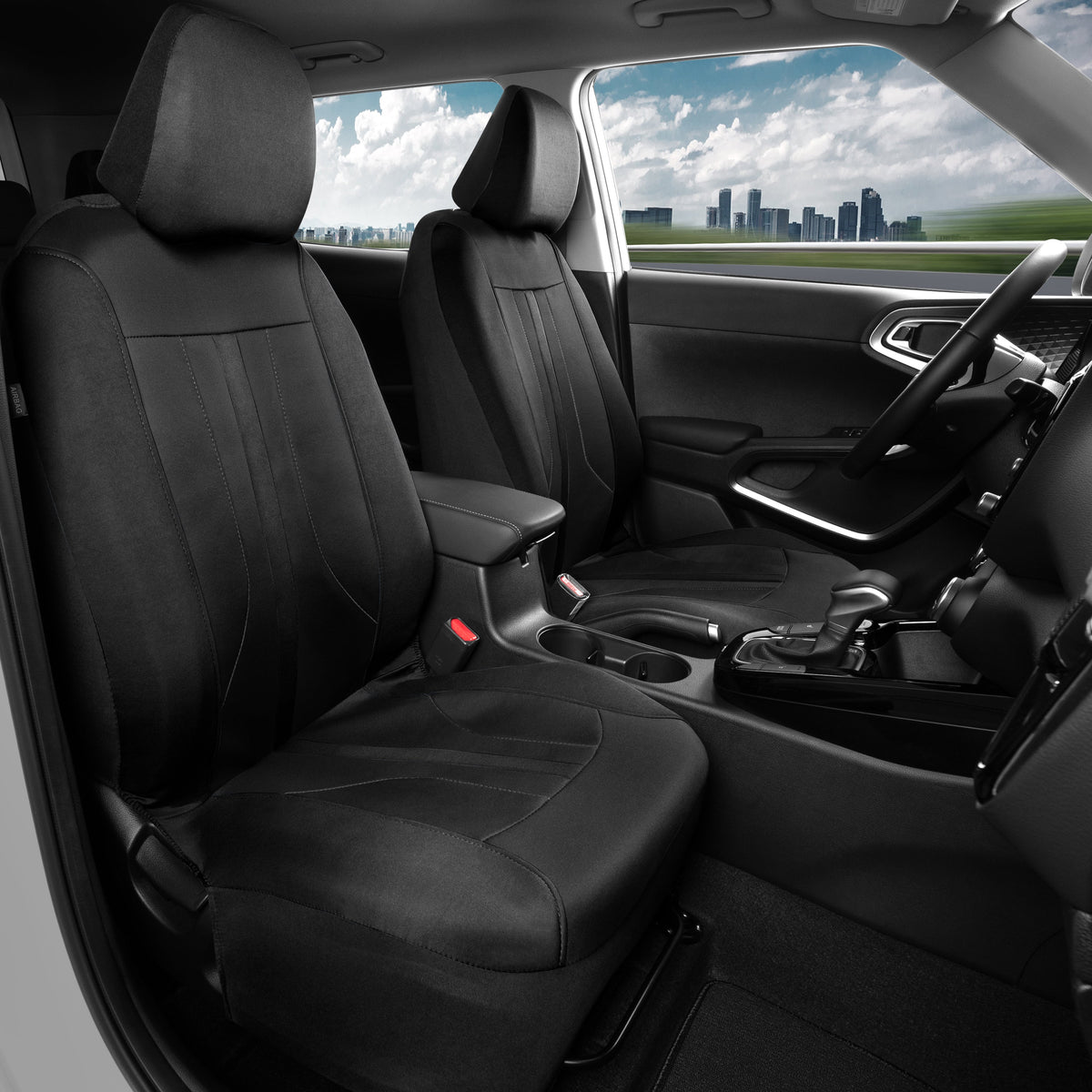Motor Trend Black Cloth Car Seat Covers for Front Seats – Premium Automotive Bucket Seat Covers, Made for Vehicles with Removable Headrests