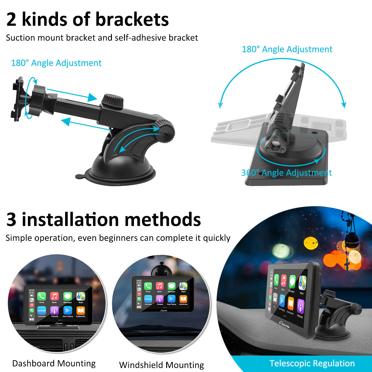 Carpuride Portable Wired CarPlay - Apple CarPlay/Android Auto /7"IPS Touch Screen/ Multimedia Bluetooth Navigation Dashboard