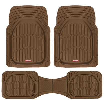 MotorTrend 3-Piece FlexTough Deep Dish Front Floor Mats and Rear Floor Mat - Heavy Duty, All Weather, Trim to Fit - Brown