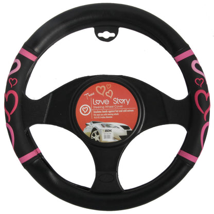 BDK Pink Hearts Steering Wheel Covers (Fits 14.5" - 15.5")