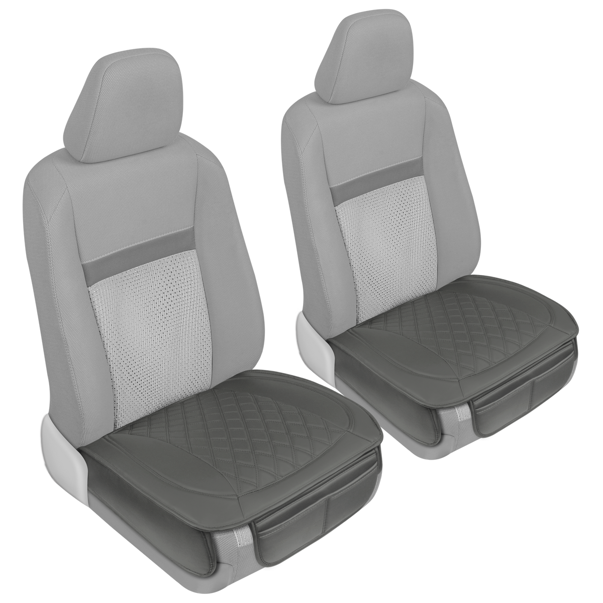 MotorTrend 2-Pack Padded Faux Leather Diamond Stitched Seat Covers with Front Storage Pockets