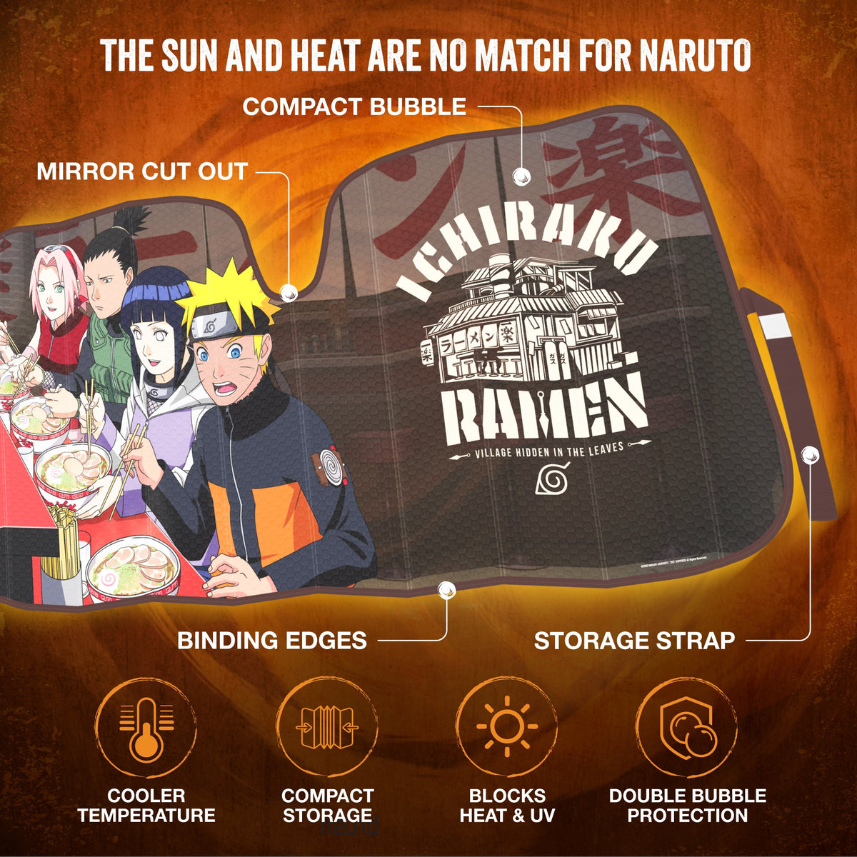 Naruto Shippuden Officially Licensed Windshield Sun Shade - Car Sun Shade Fits Most Autos, Trucks, SUV, & Van - Akatsuki Naruto Merch & Anime