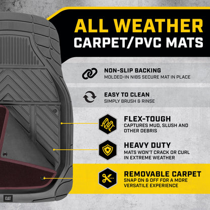 CAT 4-Piece Detachable Carpet Deep Dish Front Floor Mats and Rear Floor Mats - Heavy Duty, All Weather, Trim to Fit