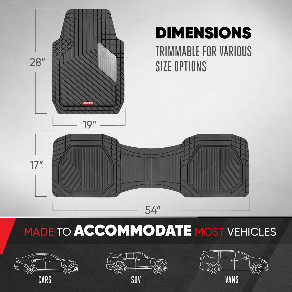 Motor Trend MetallicGuard Car Floor Mats Full Set - Durable Rubber Floor Mats with Silver Metallic Heel Pad, All-Weather Interior Protection for