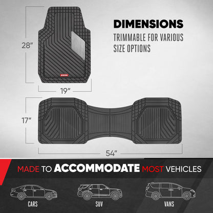 Motor Trend MetallicGuard Car Floor Mats Full Set - Durable Rubber Floor Mats with Silver Metallic Heel Pad, All-Weather Interior Protection for