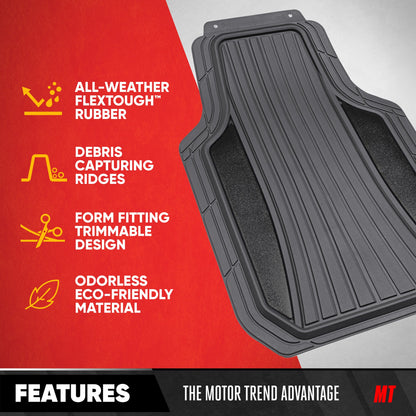 Motor Trend ChromeTech Car Floor Mats Full Set - Durable Rubber Floor Mats for Cars with Two Tone Accent, All Weather Interior Protection for