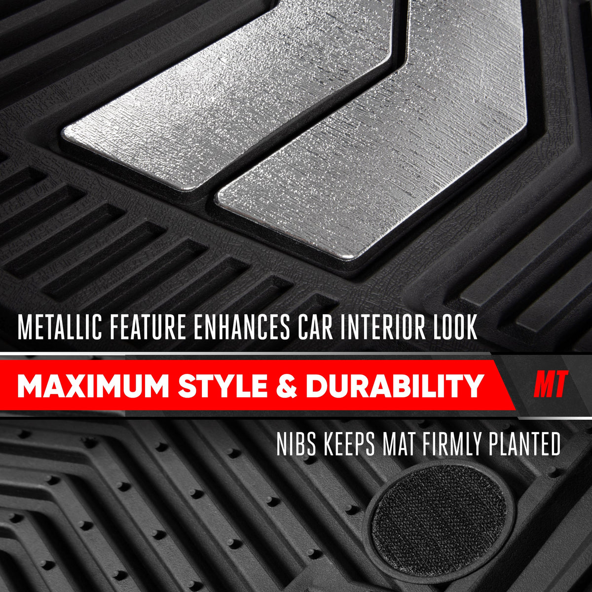 Motor Trend FlexTough Shield Black & Silver All-Weather Floor Mats for Cars, Trucks & SUVs – Heavy Duty Waterproof Rubber Car Mats, Universal