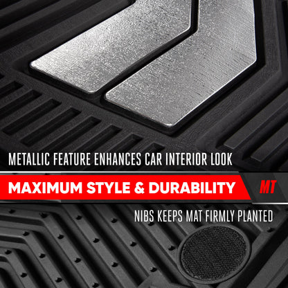 Motor Trend FlexTough Shield Black & Silver All-Weather Floor Mats for Cars, Trucks & SUVs – Heavy Duty Waterproof Rubber Car Mats, Universal