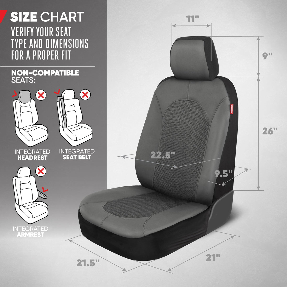 Motor Trend Charcoal Gray Car Seat Covers Set - 2 Front Seats – Spill-Proof Neoprene CarSeat Cover Protector for Cars – Automotive Interior Car