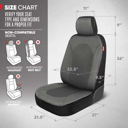 Motor Trend Charcoal Gray Car Seat Covers Set - 2 Front Seats – Spill-Proof Neoprene CarSeat Cover Protector for Cars – Automotive Interior Car