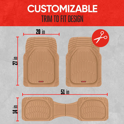 MotorTrend 3-Piece FlexTough Deep Dish Front Floor Mats and Rear Floor Mat - Heavy Duty, All Weather, Trim to Fit