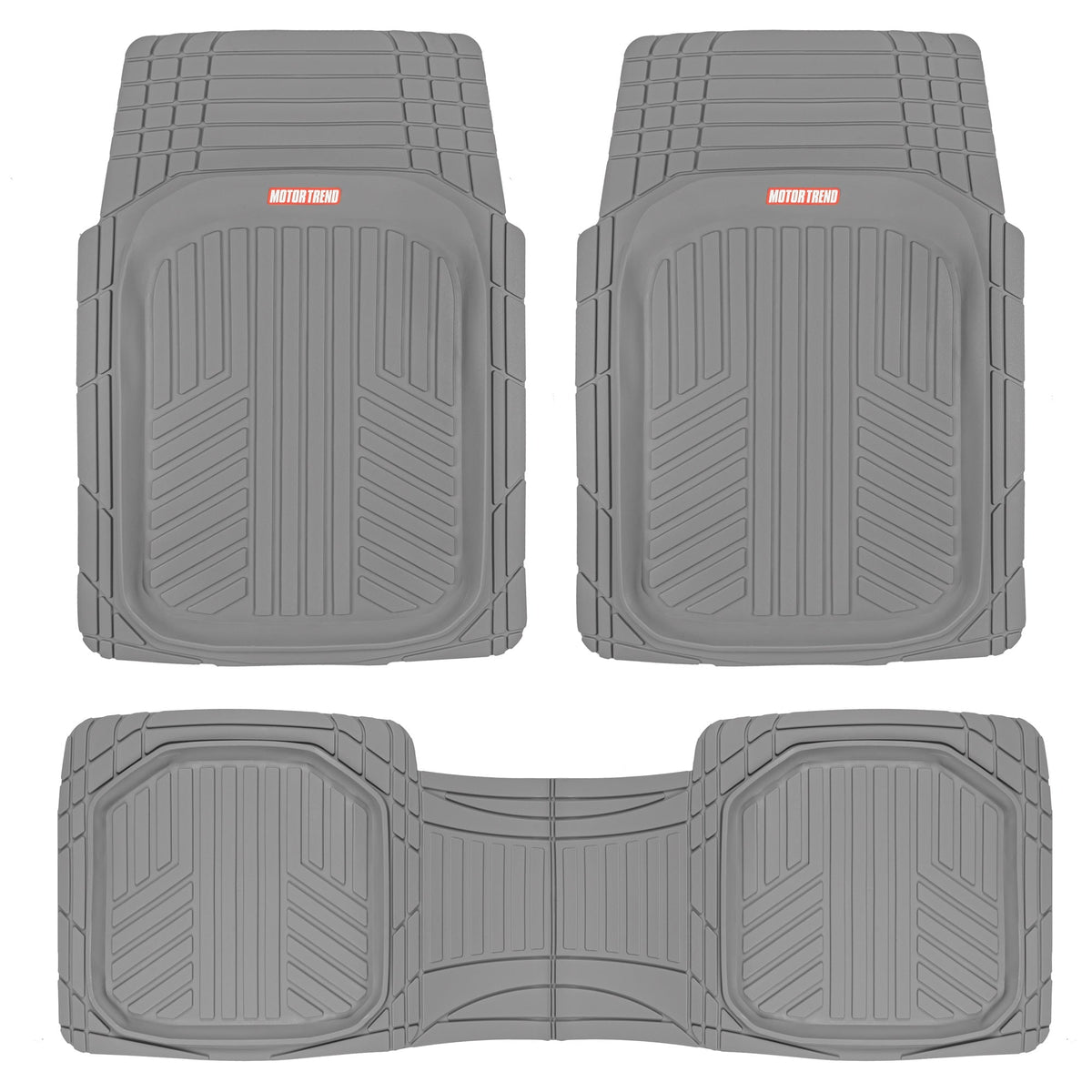 MotorTrend 3-Piece FlexTough Plus Deep Dish Line Grooves Front Floor Mats and Rear Floor Mat - Heavy Duty, All Weather, Trim to Fit