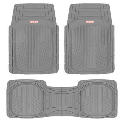 MotorTrend 3-Piece FlexTough Plus Deep Dish Line Grooves Front Floor Mats and Rear Floor Mat - Heavy Duty, All Weather, Trim to Fit