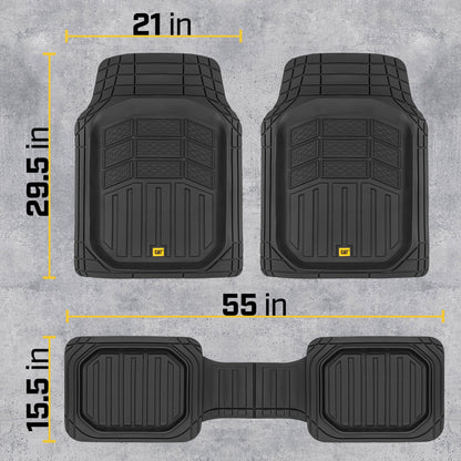 CAT 3-Piece Deep Dish Front Floor Mats and Rear Floor Mats - Heavy Duty, All Weather, Trim to Fit