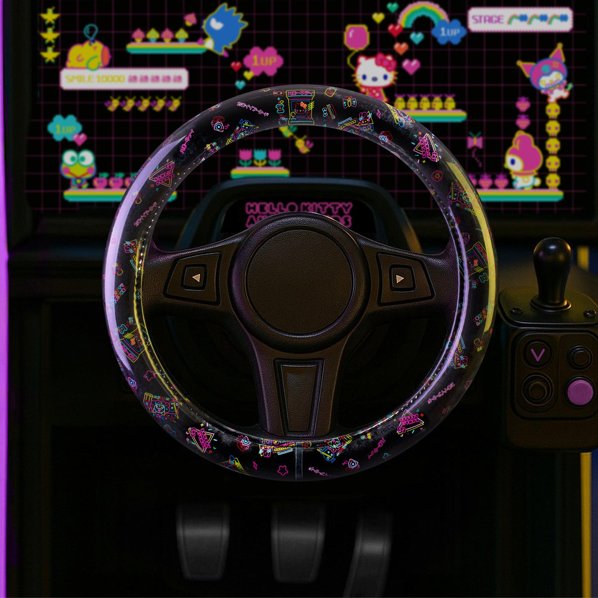 Hello Kitty Steering Wheel Cover, Official Sanrio Car Steering Wheel Cover with Universal Size 14.5 - 15.5, Cute Black Steering Wheel Cover for