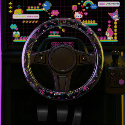 Hello Kitty Steering Wheel Cover, Official Sanrio Car Steering Wheel Cover with Universal Size 14.5 - 15.5, Cute Black Steering Wheel Cover for