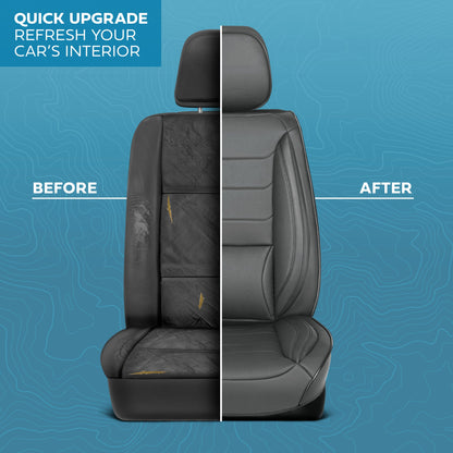MotorBox Elite Edition Faux Leather Seat Covers for Cars, Trucks, & SUV - 2 Gray Car Seat Covers for Front Seats - Universal Fit Car Accessories