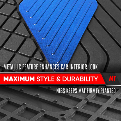 Motor Trend MetallicGuard Car Floor Mats Full Set - Durable Rubber Floor Mats with Blue Metallic Heel Pad, All-Weather Interior Protection for