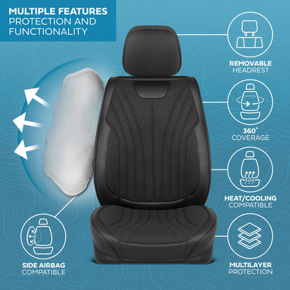 MotorBox Elite Edition Faux Leather & Suede Seat Covers for Cars, Trucks, & SUV - 2 Black Car Seat Covers for Front Seats - Universal Fit Car