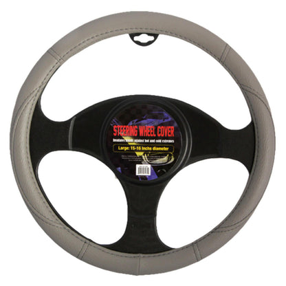 BDK Faux Leather Ergonomic Grip Steering Wheel Cover (Fits 14.5" - 15.5")