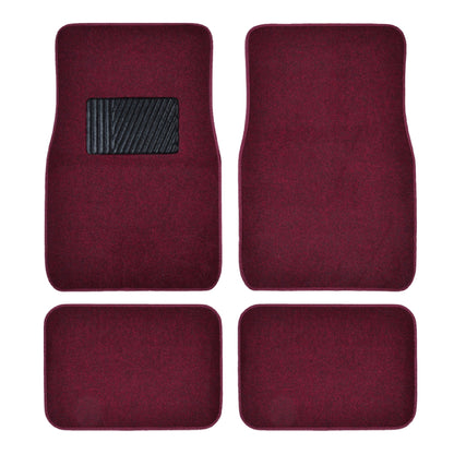 BDK 4-Piece Premium Carpet Non-Slip Heel Pad Front Floor Mats and Rear Floor Mats - Burgundy