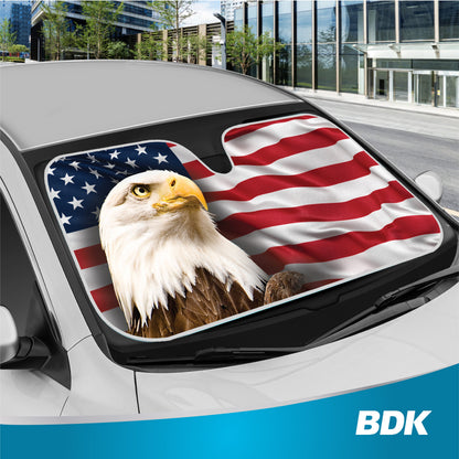 BDK USA Eagle American Flag Front Windshield Sunshade (58" x 28")