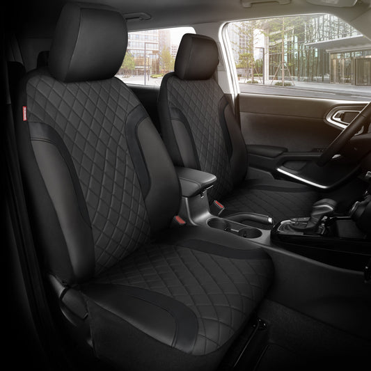 Motor Trend Faux Leather Seat Covers For Trucks, Cars, & SUV - Front Black Car Seat Cover Set - Universal Fit For Most Automotives - Forros Para