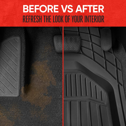MotorTrend 3-Piece FlexTough Defender Front Floor Mats and Rear Floor Mat - Heavy Duty, All Weather, Trim to Fit