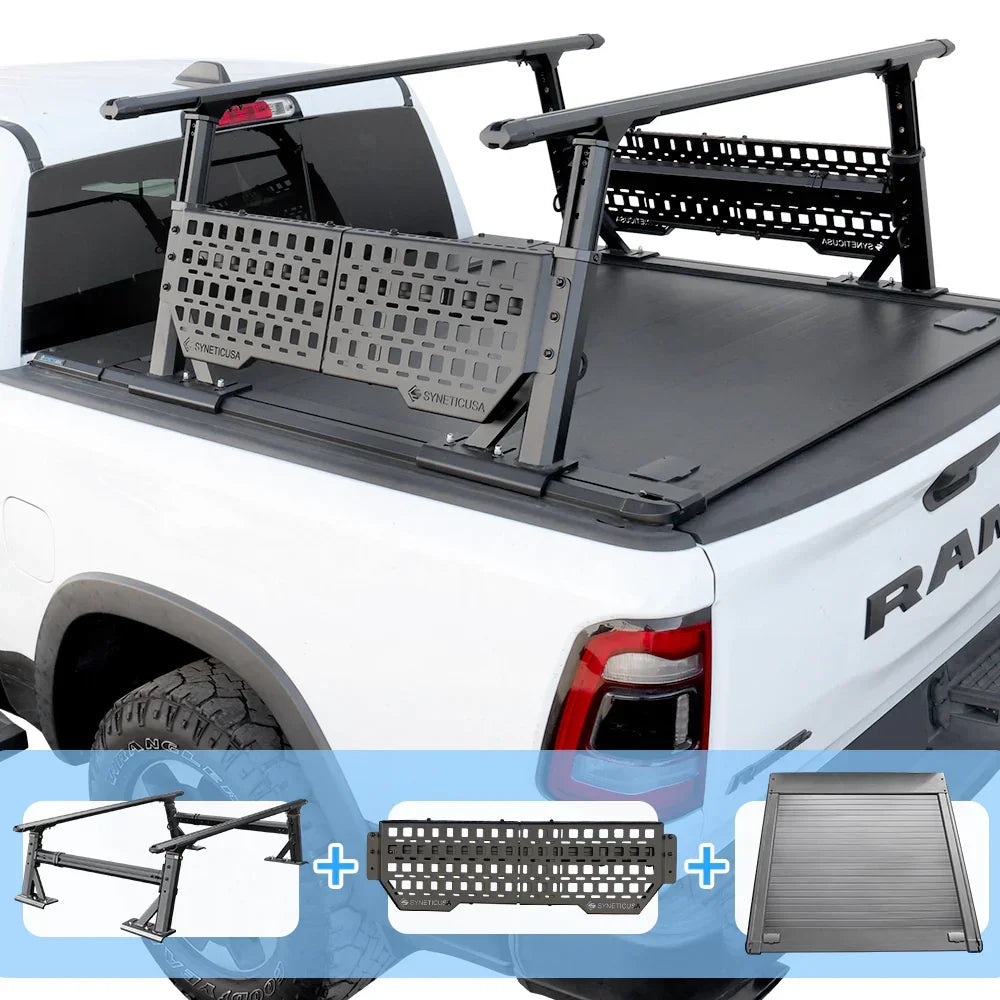 SYNETICUSA [2-in-1 Bundle] RAMBOX 1500/2500/3500 Retractable Tonneau Cover w/ Rack System