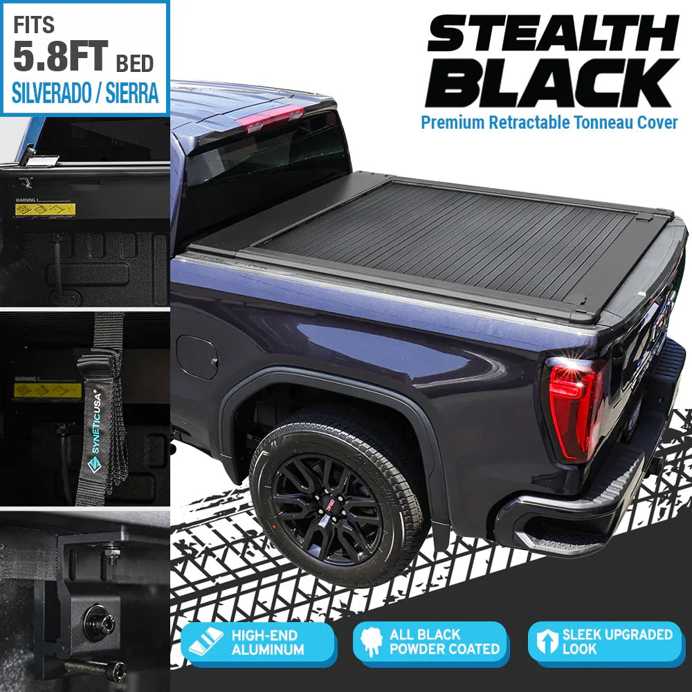 [Stealth Black] SYNETICUSA® MRB Retractable PRO Tonneau Cover
