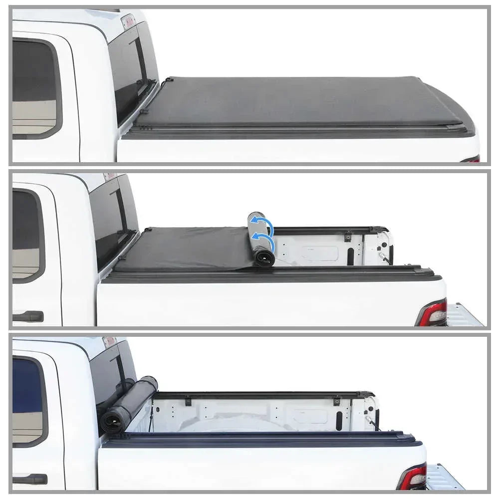 SYNETICUSA Silverado Soft Roll-Up Tonneau Cover With T-Slot Channel