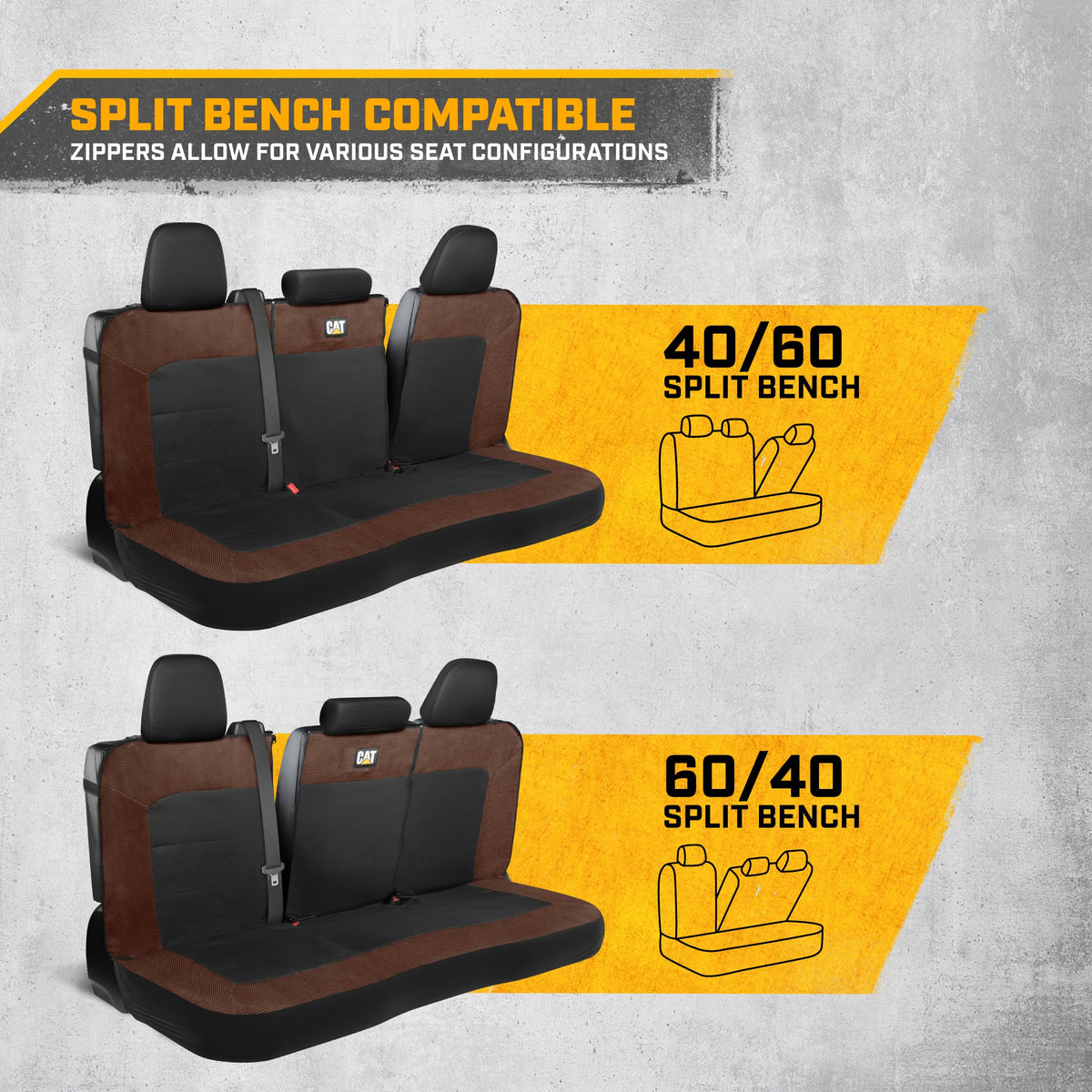Cat Flexfit Brown & Black Rear Seat Cover for Car – Durable Canvas & Mesh Design 60/40 Split Bench Protector for Cars, Trucks & SUVs – Back Seat