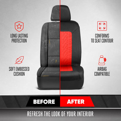 Motor Trend GrandPrix Seat Covers for Cars, 2-Pack Black & Red Tire Tread Embossed Car Seat Covers for Front Seats, Automotive Interior Covers