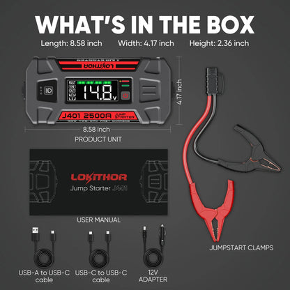 LOKITHOR J401 Portable Jump Starter 2500A + 100W Charge + EVA Case