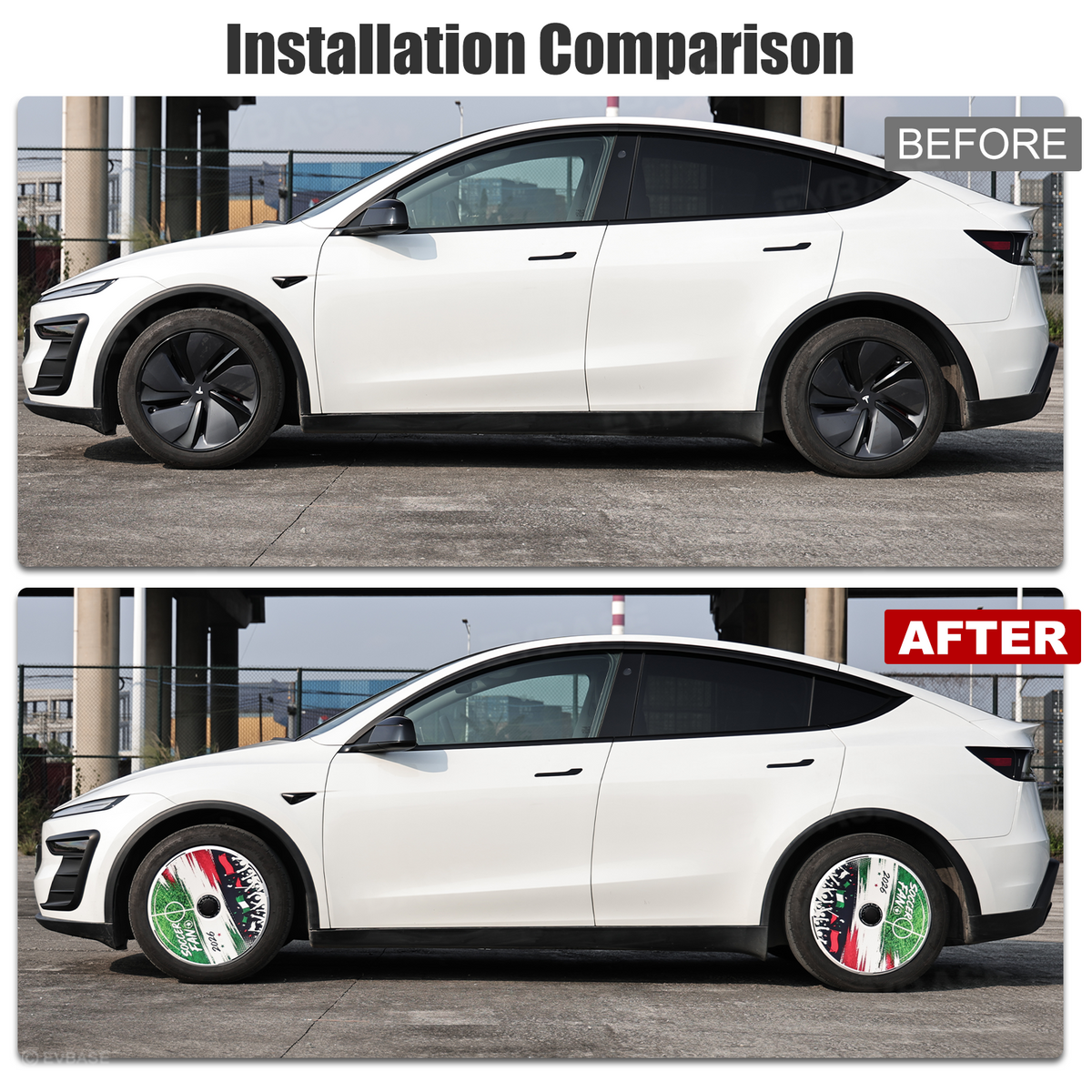 EVBASE Model Y Juniper Aero Wheel Covers International Soccer Style Hubcaps for Tesla 18/19/20/21 Inch Wheels