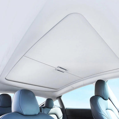EVBASE Model Y Retractable Sunshade Glass Roof Sun Visor with Roll Fabric Style