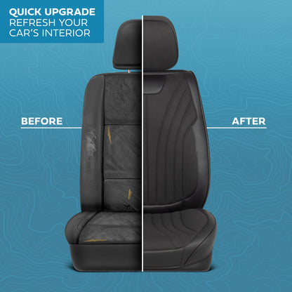 MotorBox Elite Edition Faux Leather & Suede Seat Covers for Cars, Trucks, & SUV - 2 Black Car Seat Covers for Front Seats - Universal Fit Car