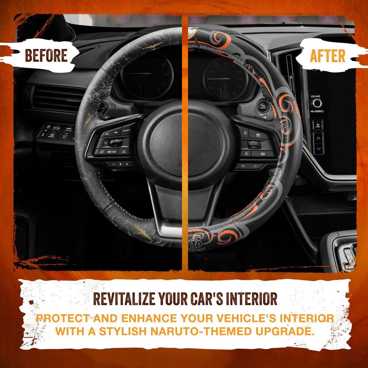 Naruto Shippuden Car Steering Wheel Cover, 15 Inch Anime Steering Wheel Cover, Cushioned Soft Comfortable Cover Anime Car Accessories for Men