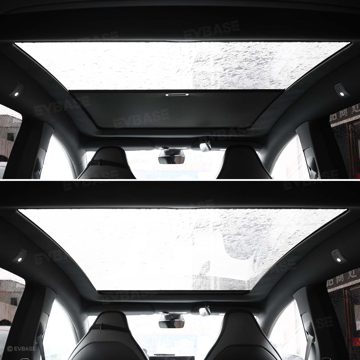 EVBASE Model Y L Retractable Sunshade Glass Roof Sun Shade with Roll Fabric Style Heat Insulation & UV Protection