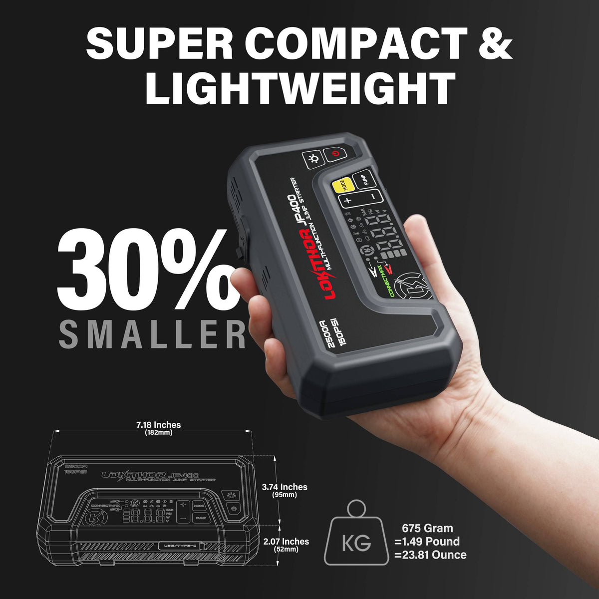 LOKITHOR JP400 Jump Starter 2500A with 150PSI Air Compressor for 8.5L Gas / 6.5L Diesel