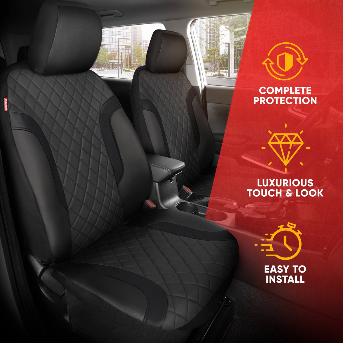Motor Trend Faux Leather Seat Covers For Trucks, Cars, & SUV - Front Black Car Seat Cover Set - Universal Fit For Most Automotives - Forros Para