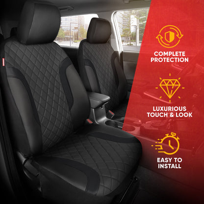 Motor Trend Faux Leather Seat Covers For Trucks, Cars, & SUV - Front Black Car Seat Cover Set - Universal Fit For Most Automotives - Forros Para