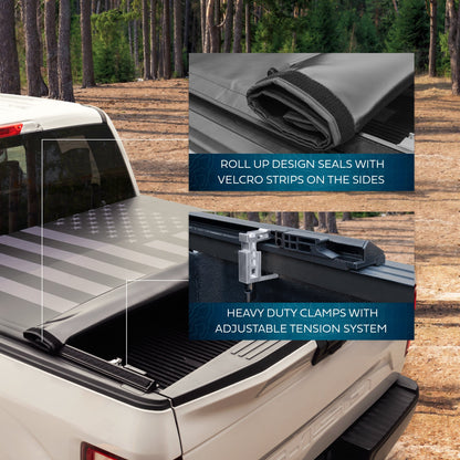 MotorBox Soft Roll-Up Truck Tonneau Cover for 1999-2016 or 2017-2024 Ford F-250 Super Duty/F-350 with 6.75 ft Bed Length, All-Weather Retractable