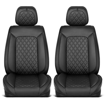 MotorBox Elite Edition Faux Leather Seat Covers for Cars, Trucks, & SUV - 2 Black Car Seat Covers for Front Seats - Universal Fit Car Accessories
