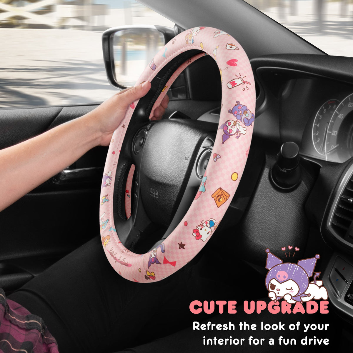 Hello Kitty and Friends Steering Wheel Cover, Universal Fit Cute Accessories for Women, Stylish Decor Gift Hello Accessories - Fits Standard
