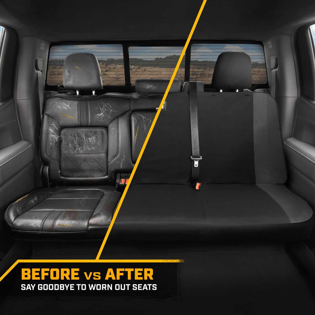 Cat Flexfit Gray Rear Seat Cover for Car – Durable Canvas & Mesh Design 60/40 Split Bench Protector for Cars, Trucks & SUVs – Back Seat Cover for