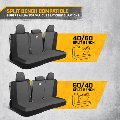 CAT PU Leather Rear Bench Seat Cover – Gray, 60/40 Split Fit for Cars, Trucks, SUVs – Waterproof, Scratch-Resistant, Semi-Universal Fit Rear Seat
