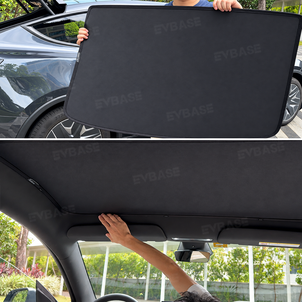 EVBASE Model Y L Glass Roof Sunshade Ice Crystal Sunroof Shade Foldable Heat Reflective Sun Visor